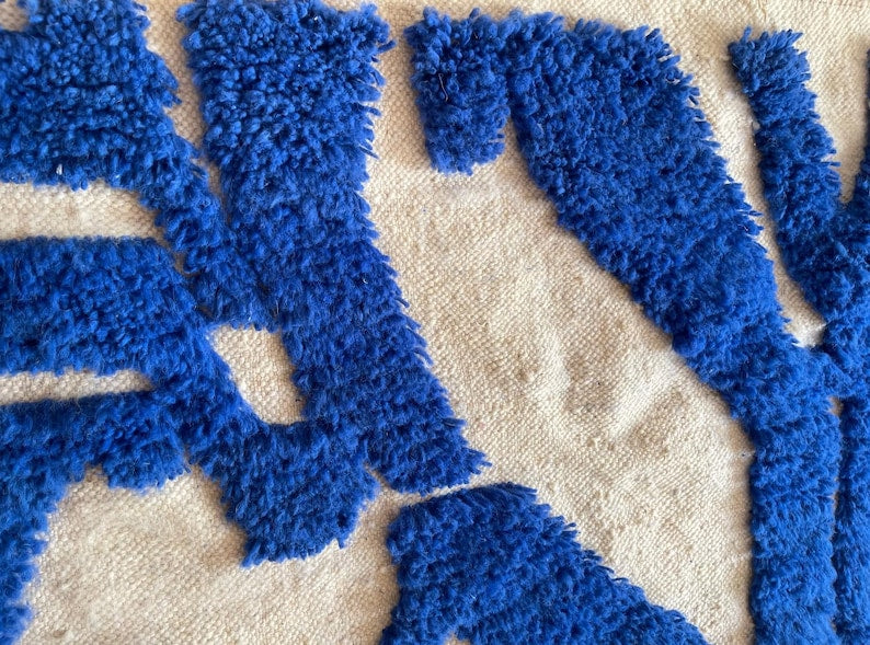 Moroccan Wool Rug - Cream & Blue Swirl