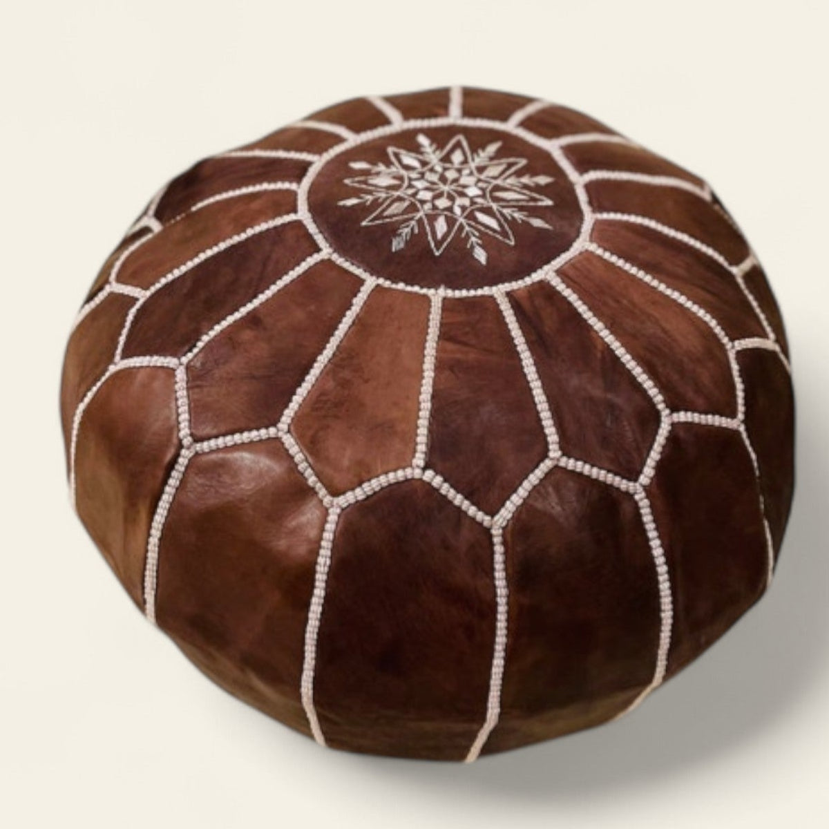 Moroccan Brown Leather Poufs — Handmade Artisan Ottoman