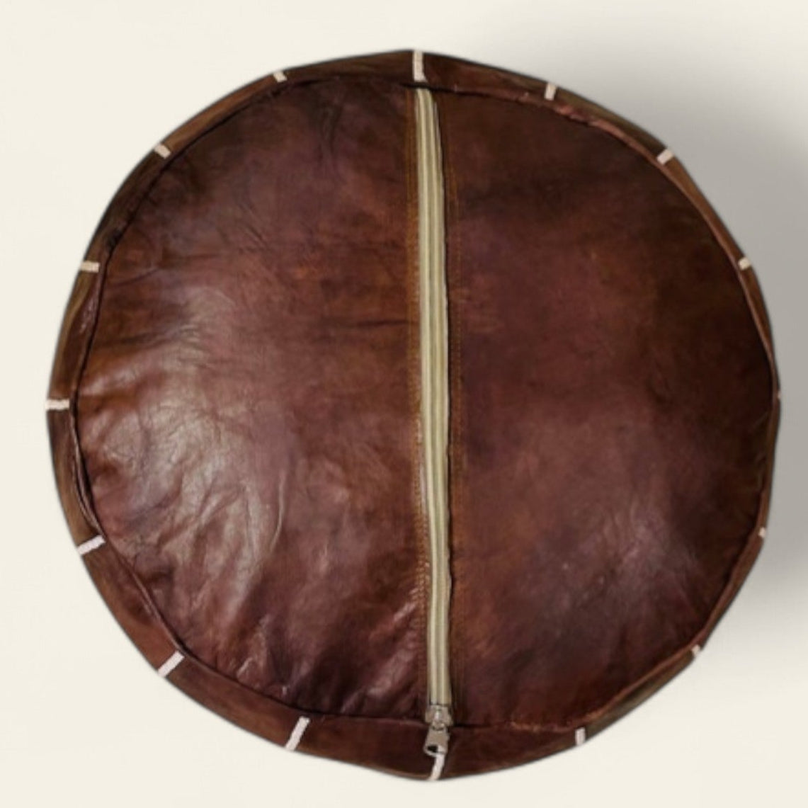 Moroccan Brown Leather Poufs — Handmade Artisan Ottoman