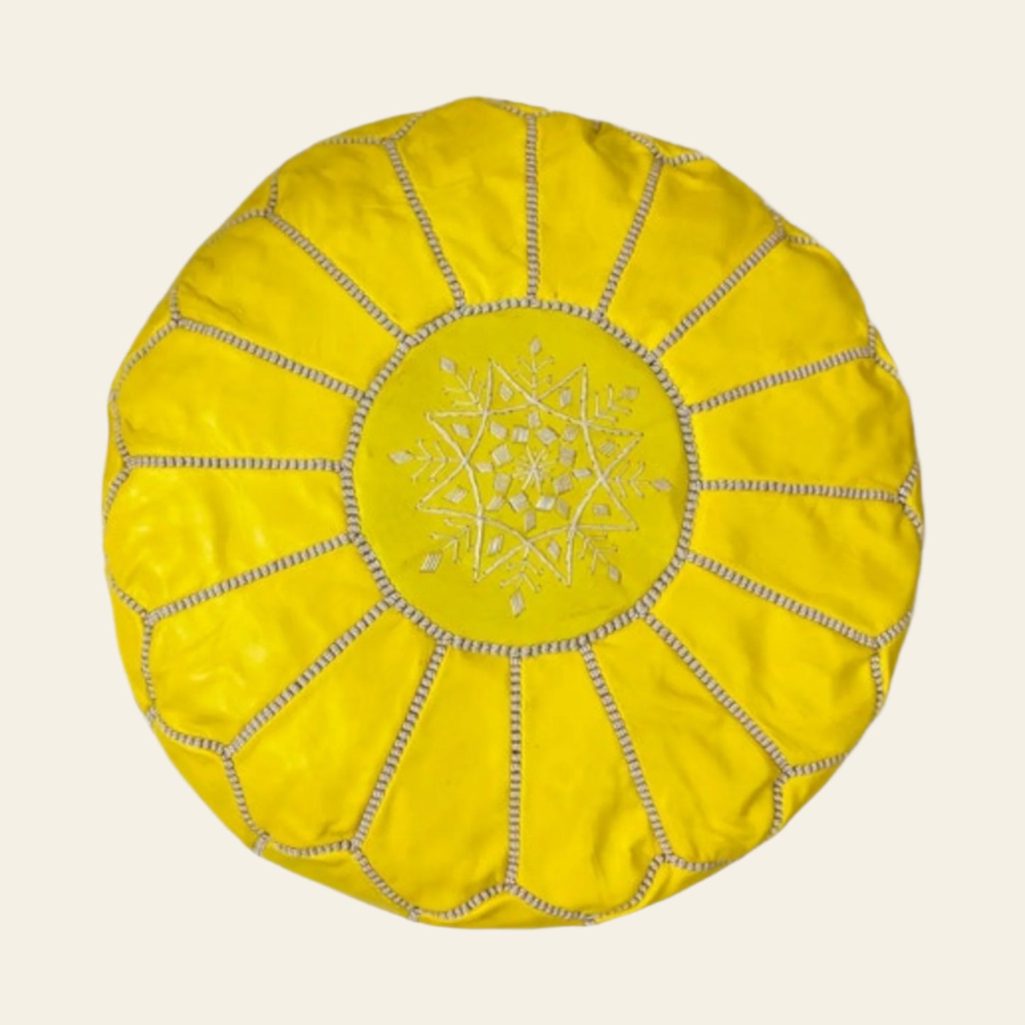 Yellow Moroccan Leather Pouf, lovingly handcrafted by skilled artisans in Morocco