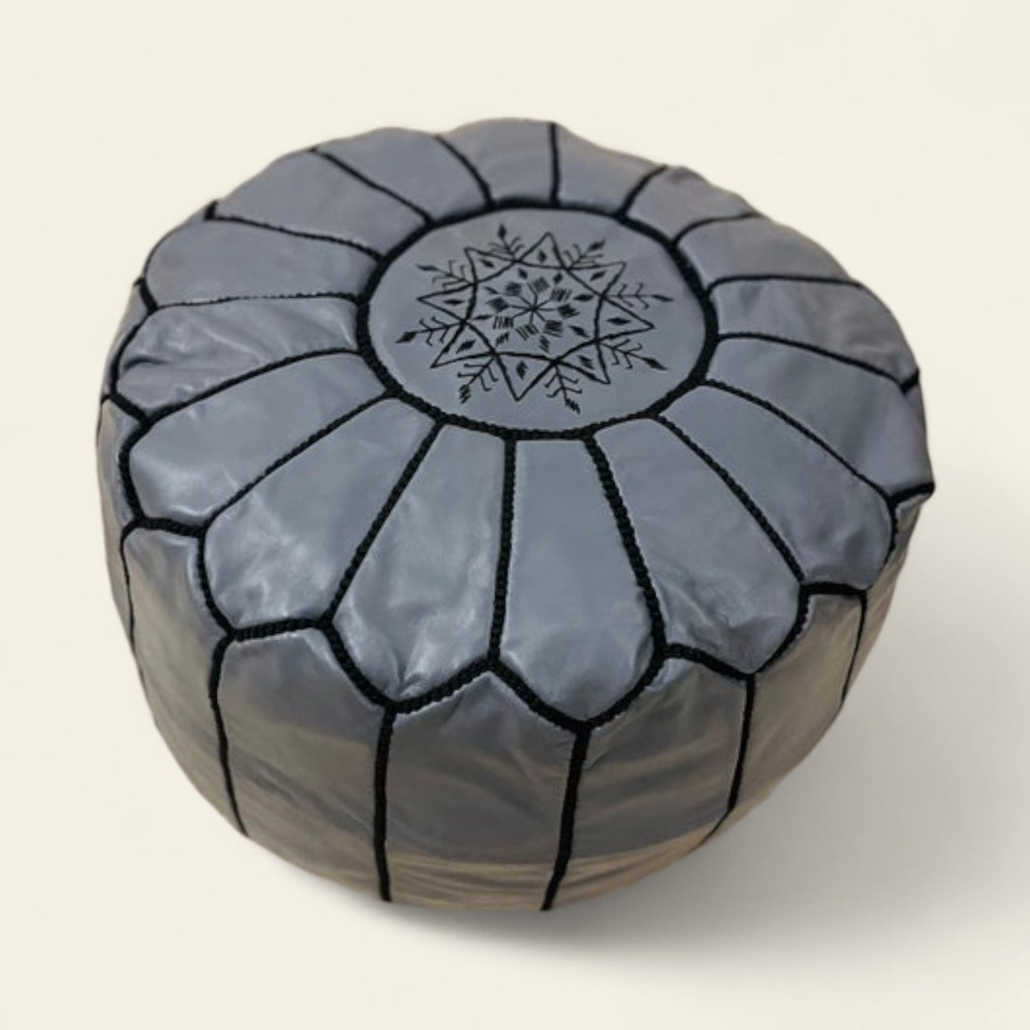 Gray Moroccan Leather Poufs