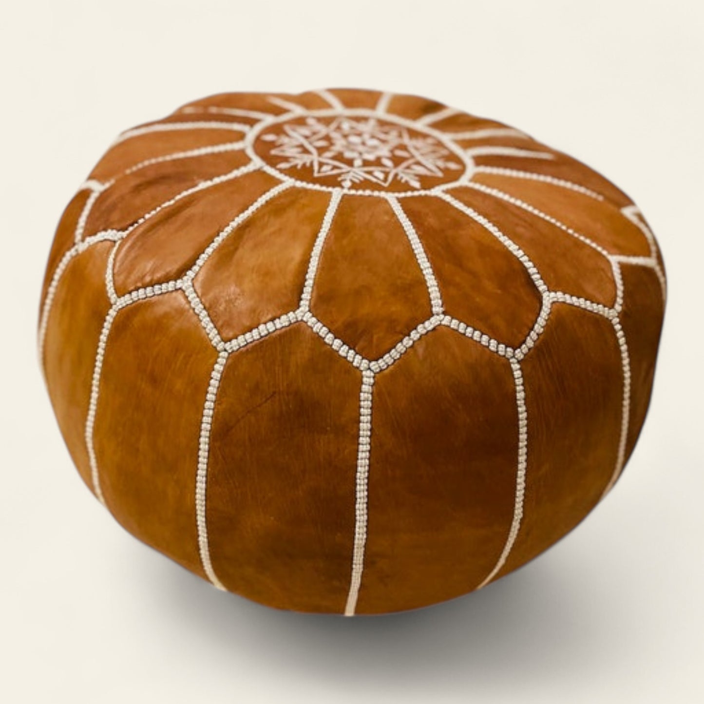 Winter Tan Brown Moroccan Leather Pouf