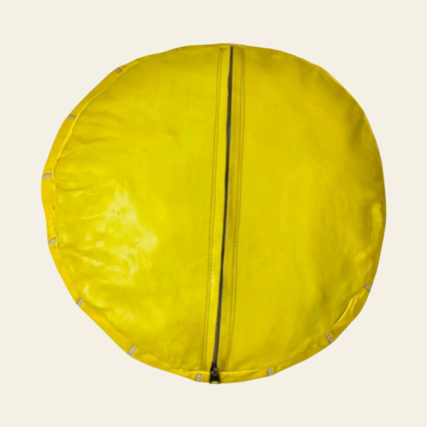 Yellow Moroccan Leather Pouf, lovingly handcrafted by skilled artisans in Morocco