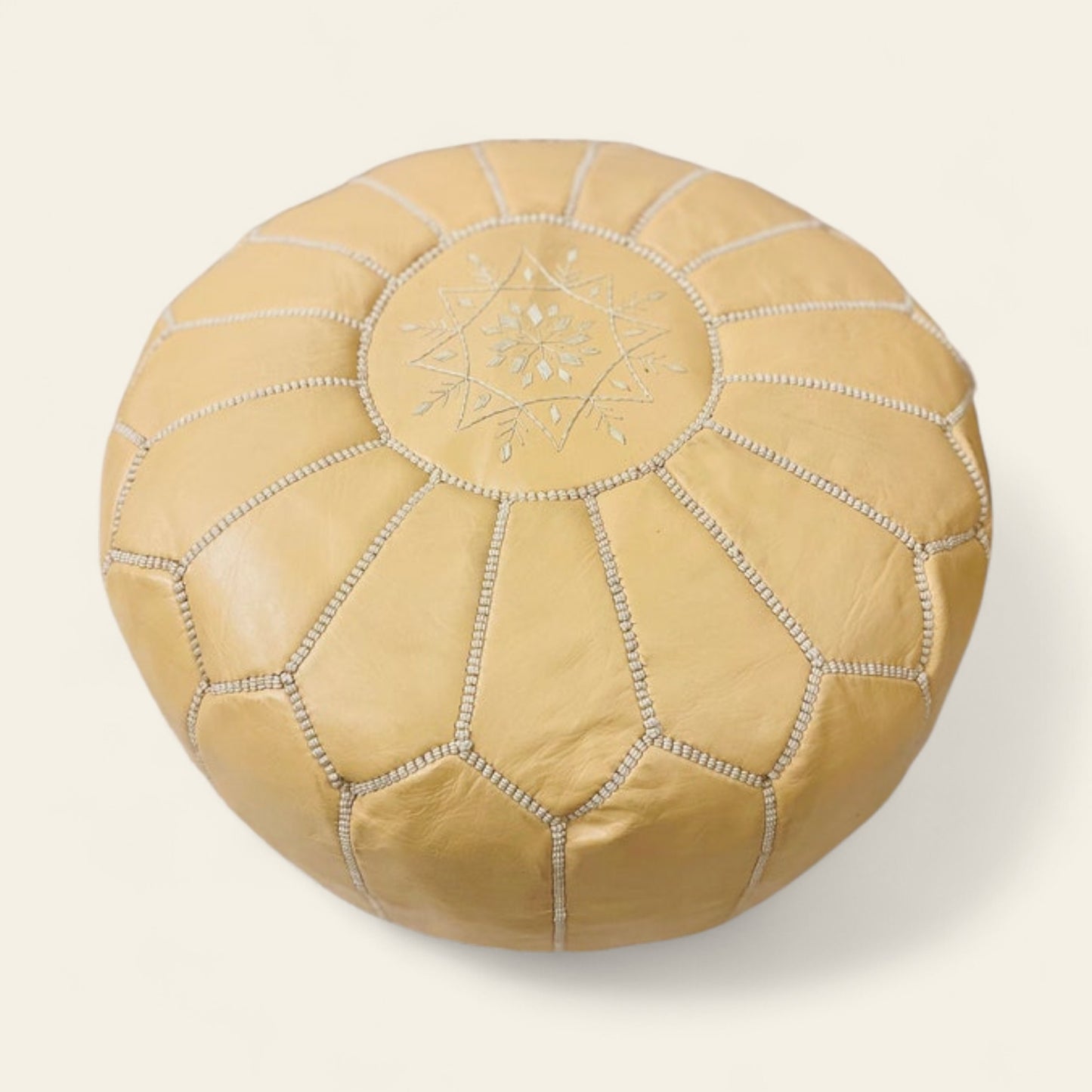 Beige Moroccan Leather Poufs