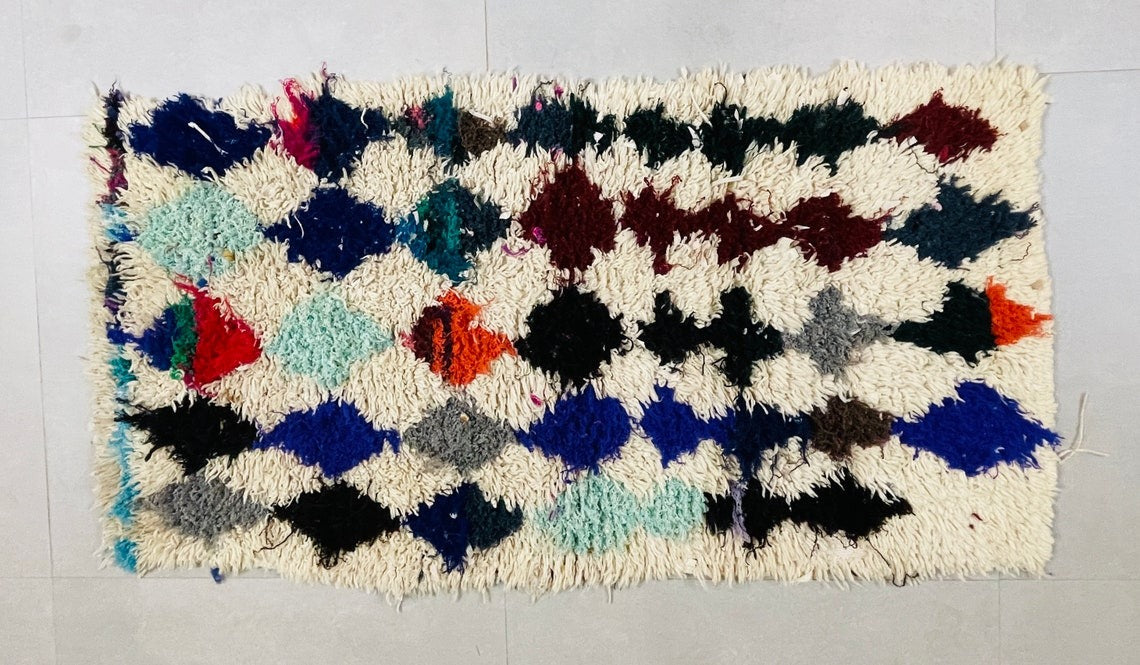 Multicolored Moroccan Boucherouite Rug 2x5 FT - Handmade Wool Berber Rug - LuxVibez