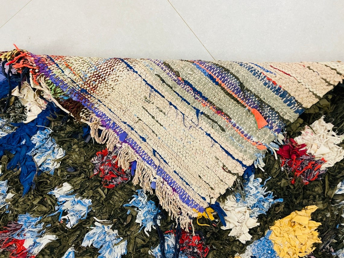 Handmade Blue Boucherouite Rug - Custom Moroccan Berber Wool Rug - LuxVibez