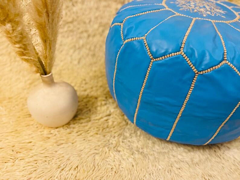 Sky Blue Moroccan Leather Pouf - LuxVibez