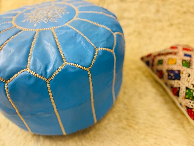 Sky Blue Moroccan Leather Pouf - LuxVibez