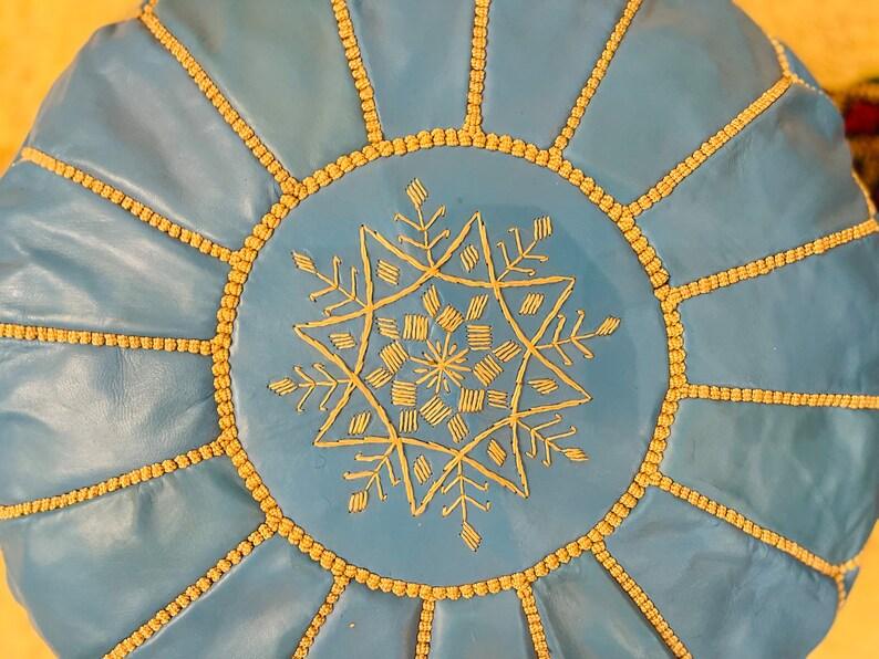 Sky Blue Moroccan Leather Pouf - LuxVibez