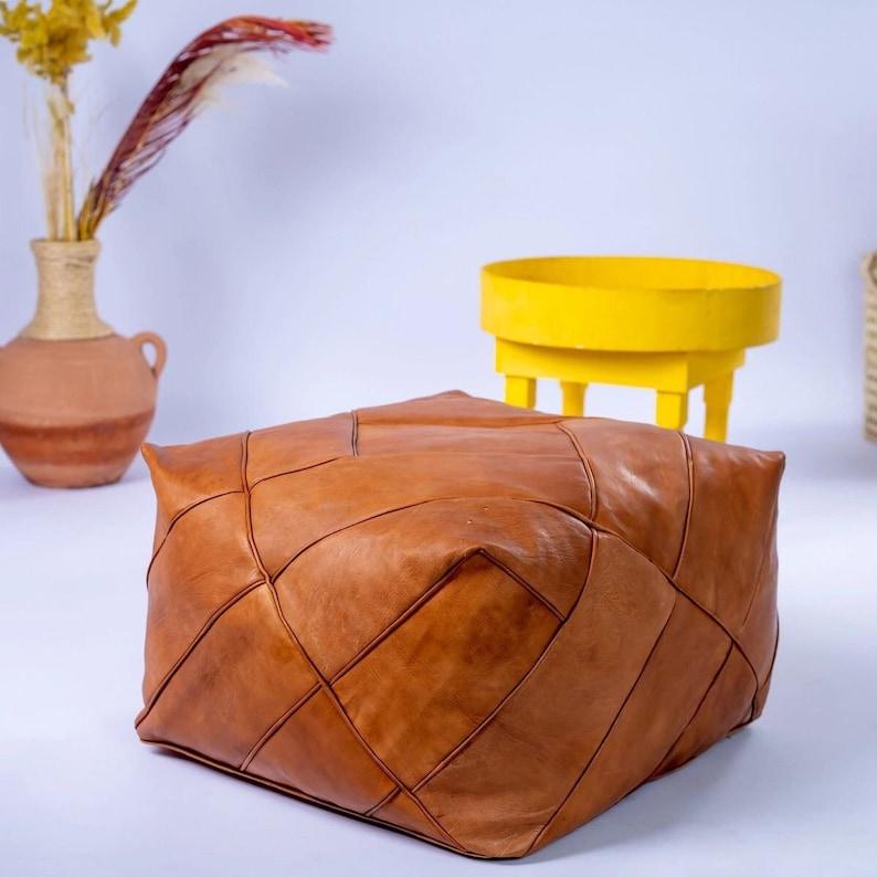 Handcrafted Moroccan Leather Pouf - LuxVibez
