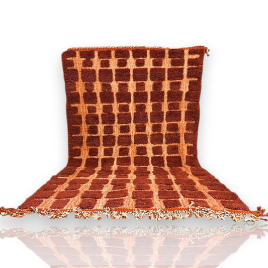 Moroccan Wool Rug - Red & Tan Grid
