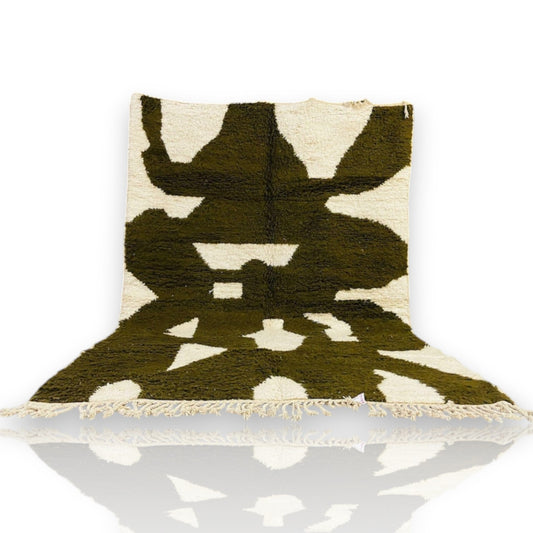 Moroccan Wool Carpet - Green & Cream Abstract