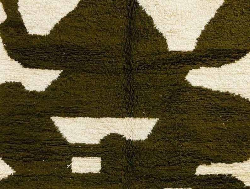 Moroccan Wool Carpet - Green & Cream Abstract