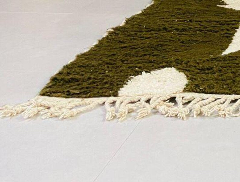 Moroccan Wool Carpet - Green & Cream Abstract