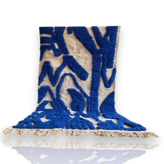Moroccan Wool Rug - Cream & Blue Swirl