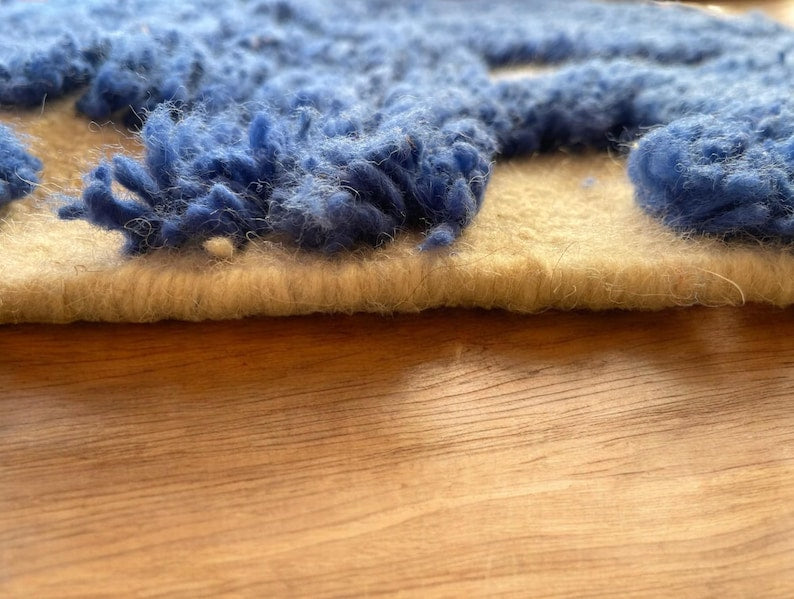 Moroccan Wool Rug - Cream & Blue Swirl