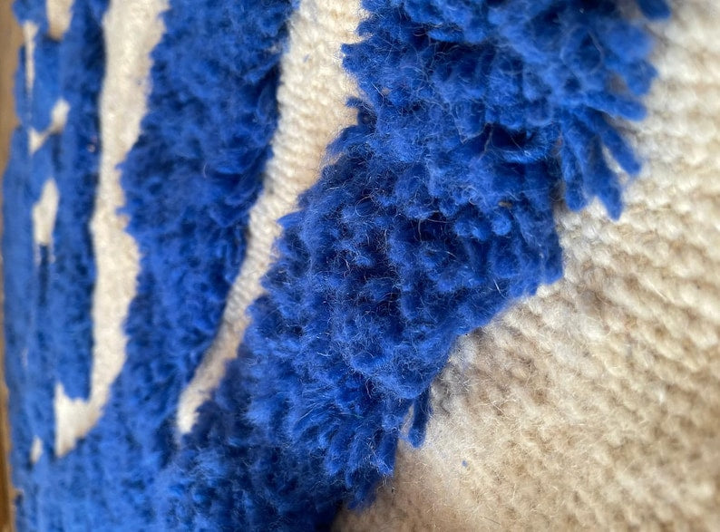 Moroccan Wool Rug - Cream & Blue Swirl