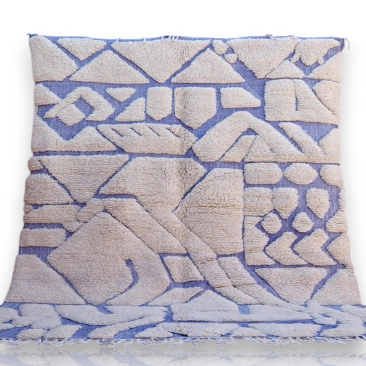 Moroccan Wool Rug - Cream & Blue Geometric