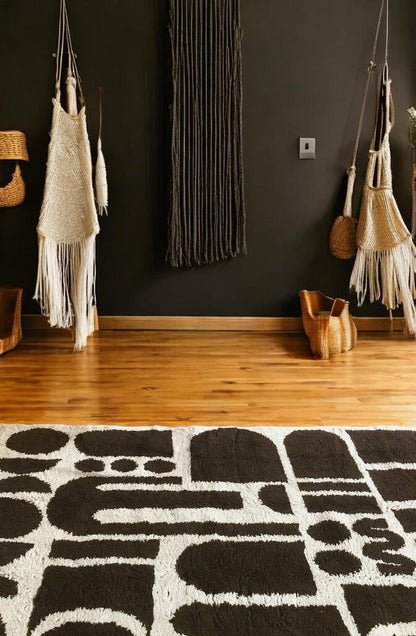 Moroccan Wool Rug - Black & White Abstract