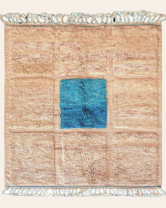 SaharaBeige hand-knotted Moroccan wool rug in soft beige tones with subtle tribal patterns