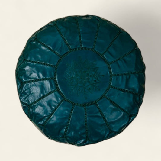 Green Moroccan Leather Poufs