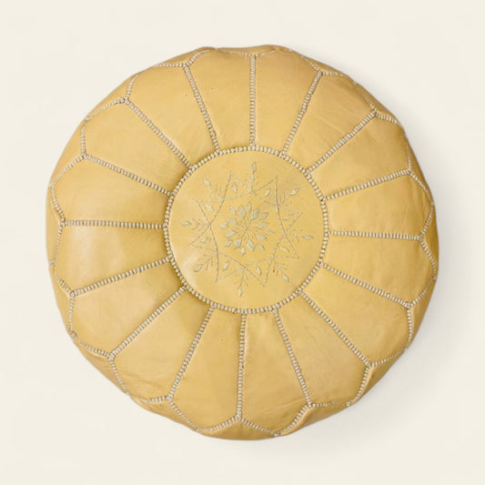 Beige Moroccan Leather Poufs