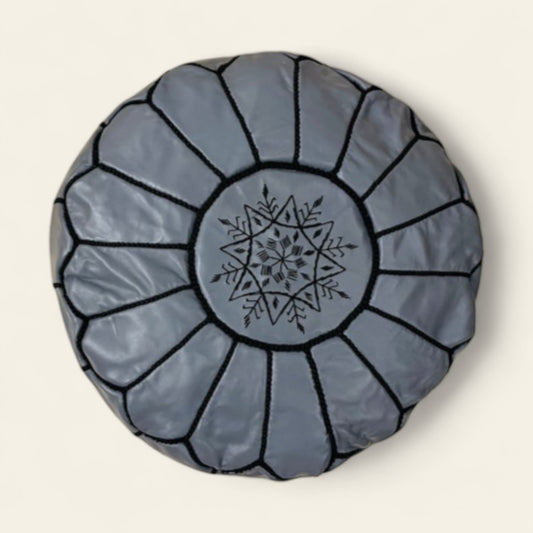 Gray Moroccan Leather Poufs