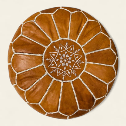Winter Tan Brown Moroccan Leather Pouf
