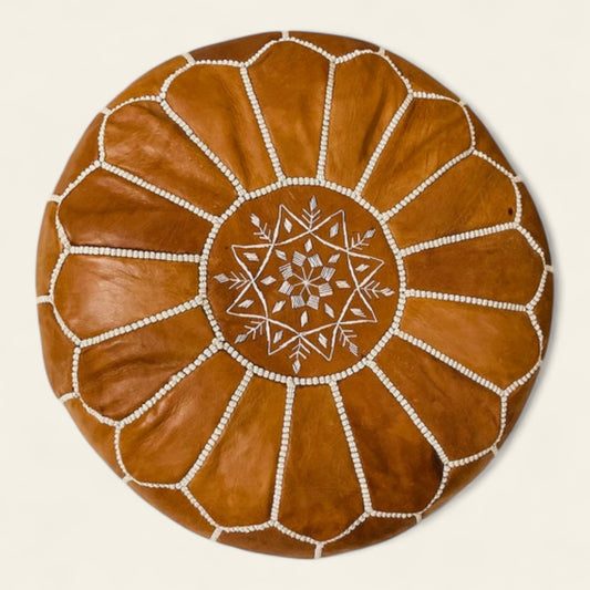 Winter Tan Brown Moroccan Leather Pouf