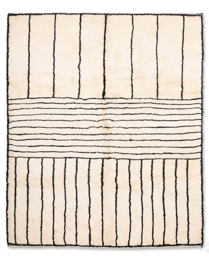 LineaBer striped Moroccan wool rug with hand-knotted linear tribal patterns, crafted by Berber artisans