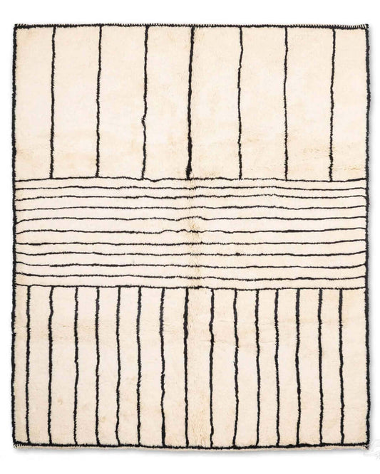 LineaBer striped Moroccan wool rug with hand-knotted linear tribal patterns, crafted by Berber artisans