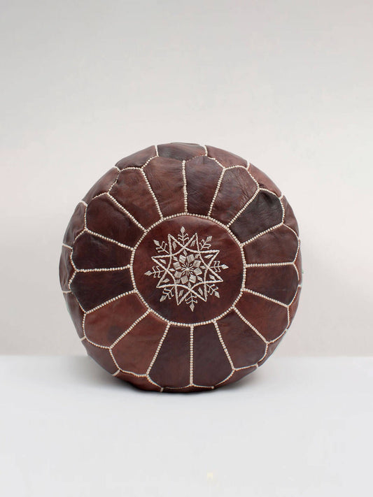 Moroccan Leather Pouffe, Espresso Brown Oiled - LuxVibez
