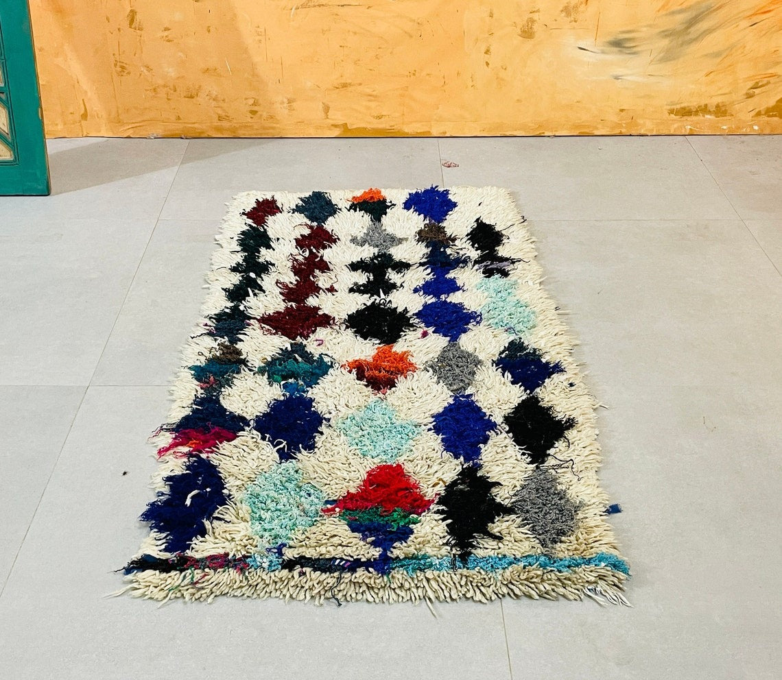 Multicolored Moroccan Boucherouite Rug 2x5 FT - Handmade Wool Berber Rug - LuxVibez