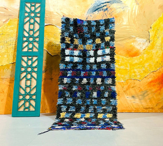 Handmade Blue Boucherouite Rug - Custom Moroccan Berber Wool Rug - LuxVibez