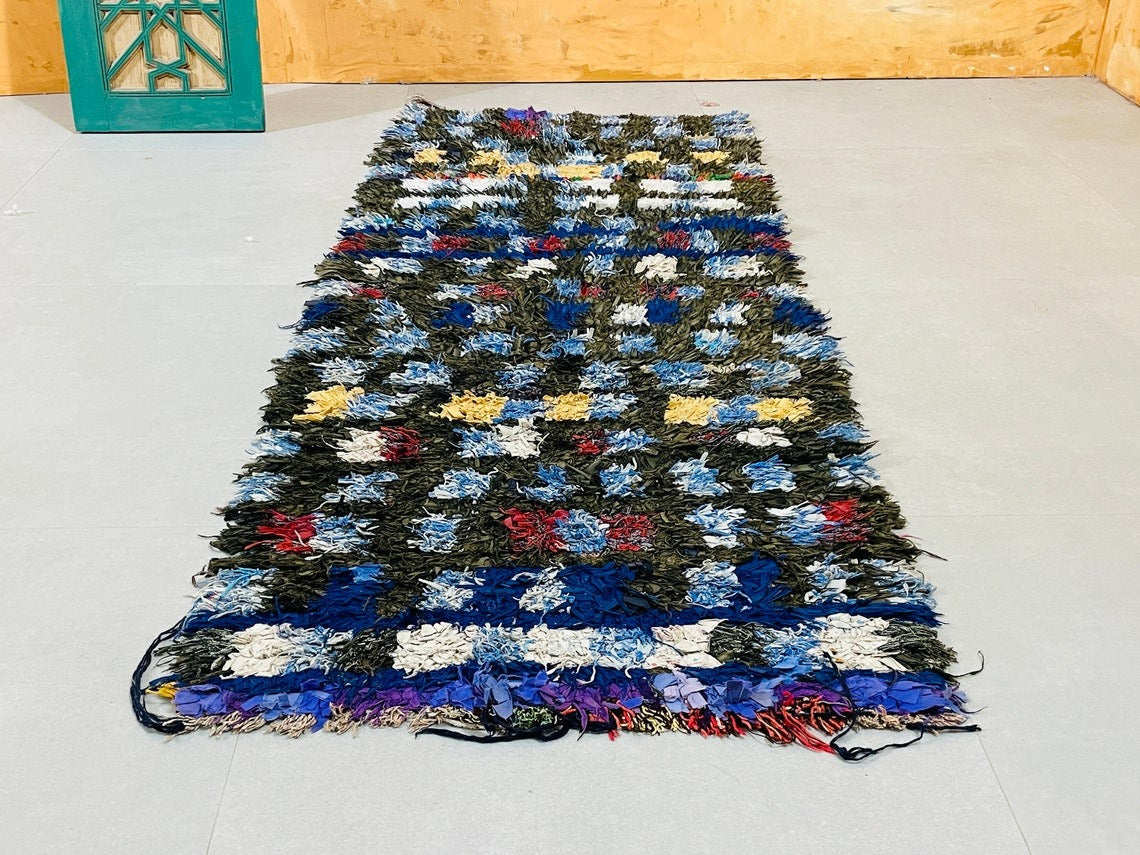 Handmade Blue Boucherouite Rug - Custom Moroccan Berber Wool Rug - LuxVibez