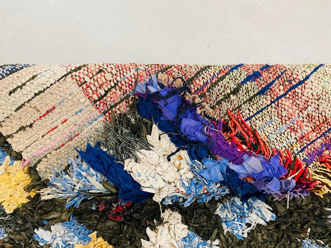 Handmade Blue Boucherouite Rug - Custom Moroccan Berber Wool Rug - LuxVibez