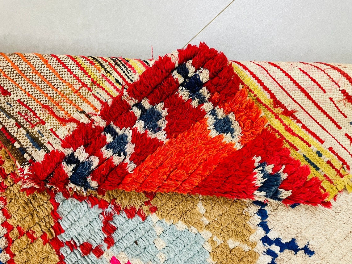 Red Moroccan Boucherouite Rug 4x9 FT - Handmade Wool Rug - LuxVibez