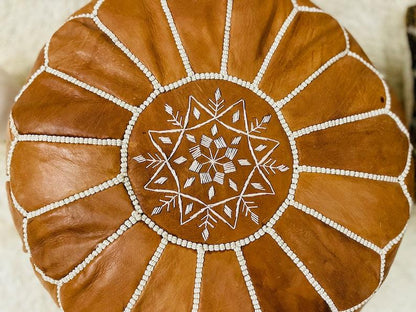 Winter Tan Brown Moroccan Leather Pouf - LuxVibez