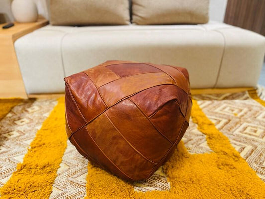 Handcrafted Moroccan Leather Pouf - LuxVibez